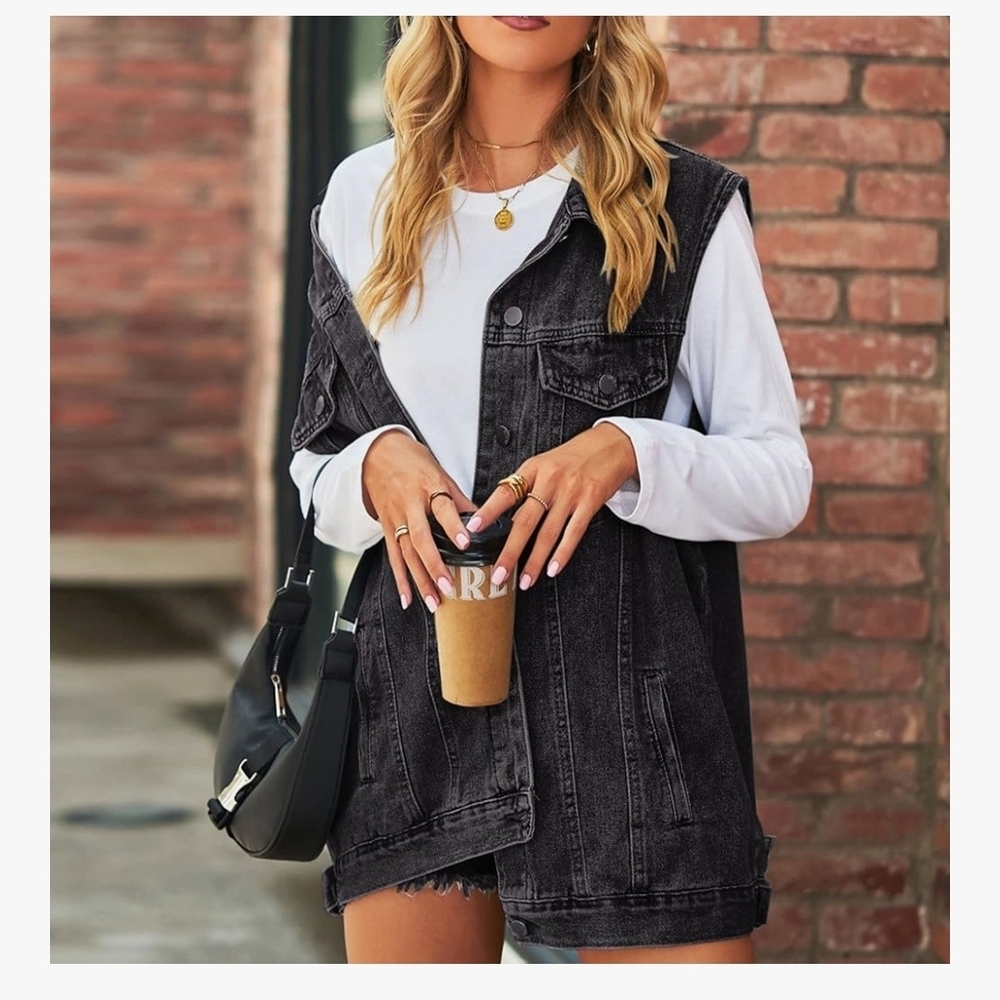 Women's Black Denim Vest